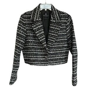 Bagatelle Collection Black White Cropped Tweed Blazer Jacket Wool Blend Large